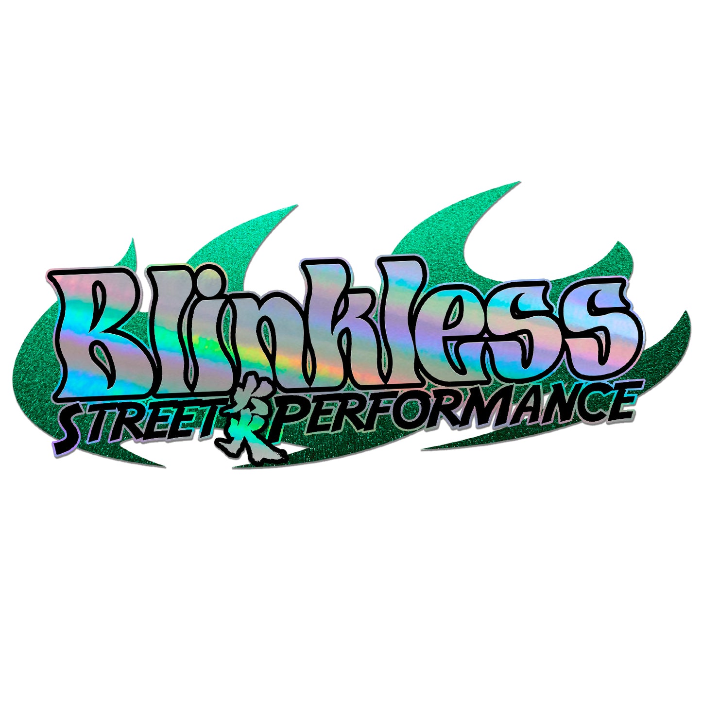Adesivo Recorte BLINKLESS Flame Logo Verde Refletivo & Iridescent Chrome